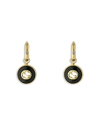 18K Yellow Gold Interlocking Onyx & Diamond Dangle Hoop Earrings