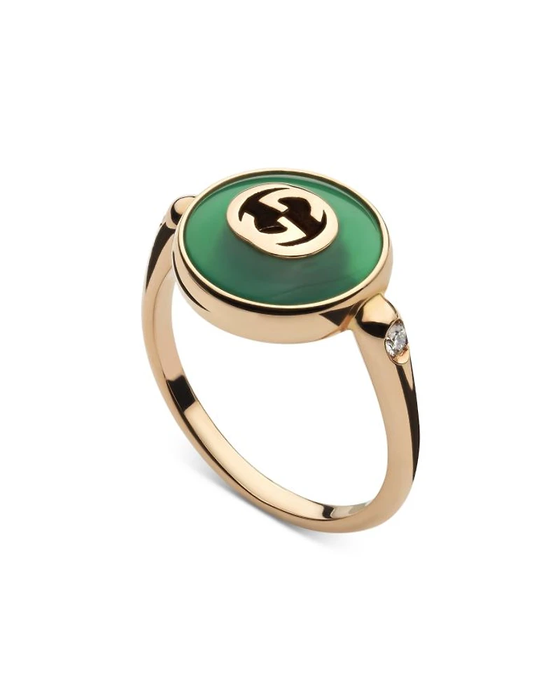 18K Rose Gold Interlocking Green Agate & Diamond Ring