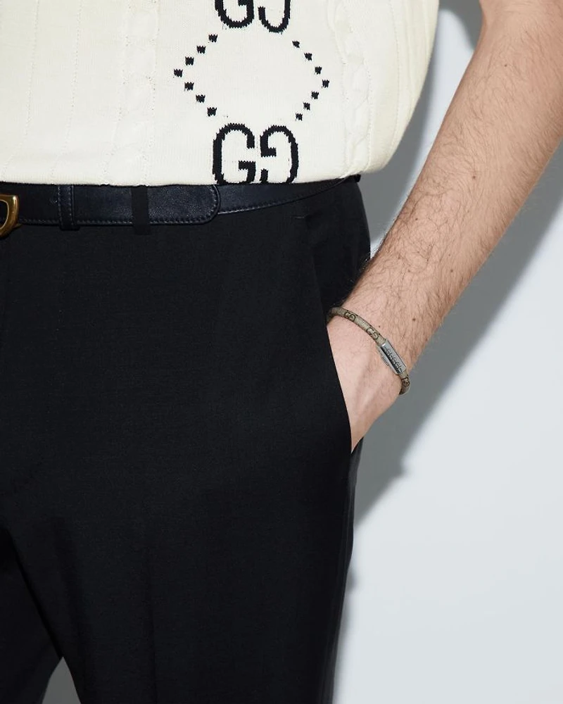 Sterling Silver Trademark Beige GG Supreme Leather Bracelet