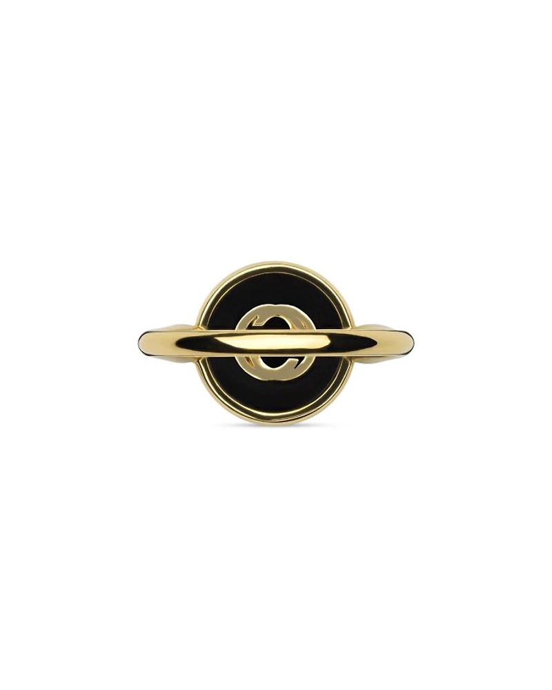 18K Yellow Gold Interlocking Diamond & Black Onyx Ring