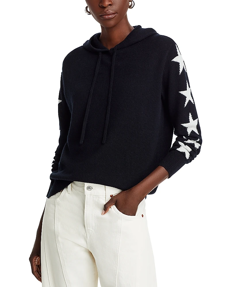Aqua 100% Cashmere Star Sleeve Hoodie Sweater - Exclusive