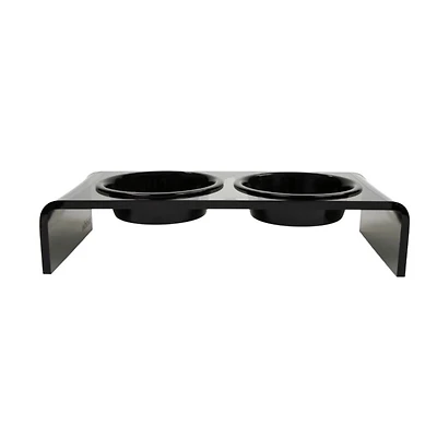 Small Smoke Grey Double Bowl Pet Feeder, 1 Pint Bowls