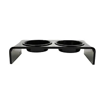 Small Smoke Grey Double Bowl Pet Feeder, 1 Pint Bowls