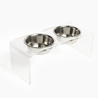 Medium Clear Double Bowl Pet Feeder
