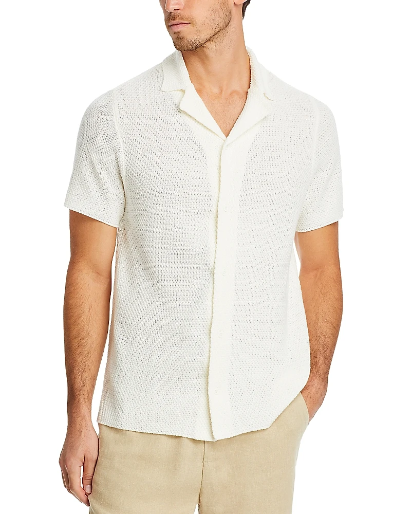 Onia Cotton Blend Textured Knit Button Down Camp Shirt