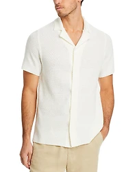 Onia Cotton Blend Textured Knit Button Down Camp Shirt