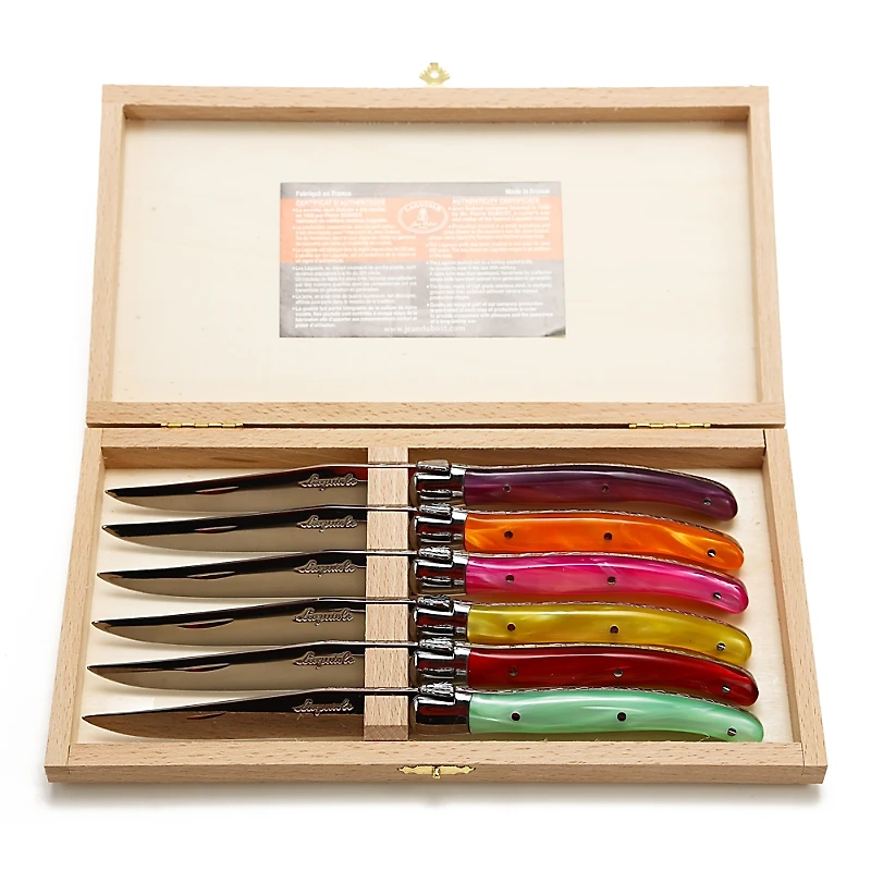 Laguiole Jean Dubost Multi-Colored Steak Knives, Set of 6