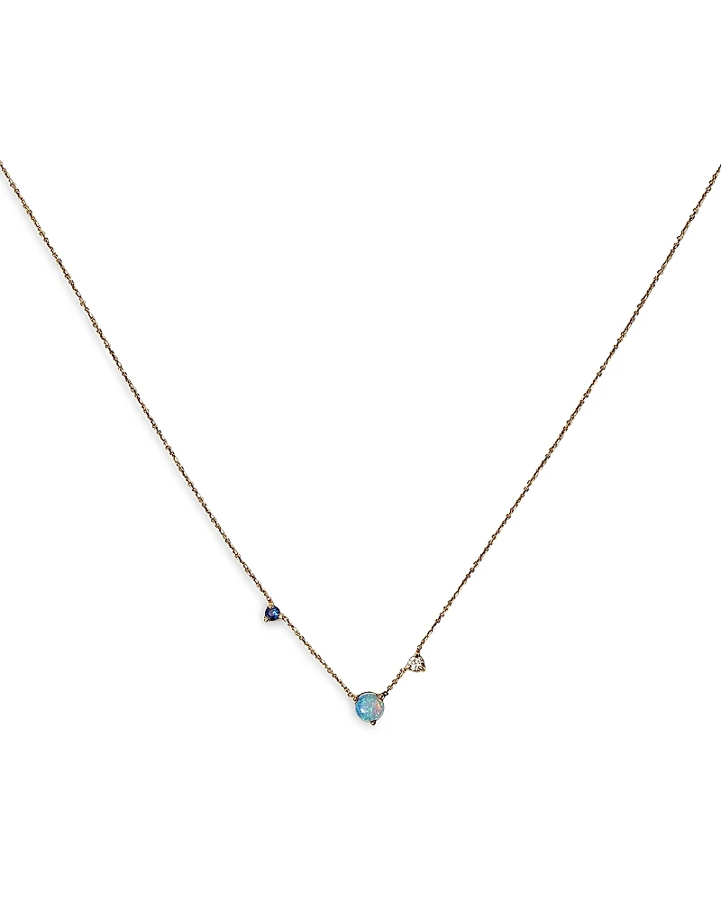 Wwake 14K Yellow Gold Opal, Sapphire & Diamond Three Step Necklace, 16