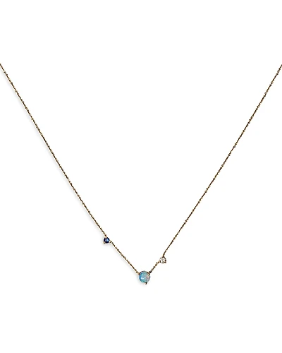 Wwake 14K Yellow Gold Opal, Sapphire & Diamond Three Step Necklace, 16