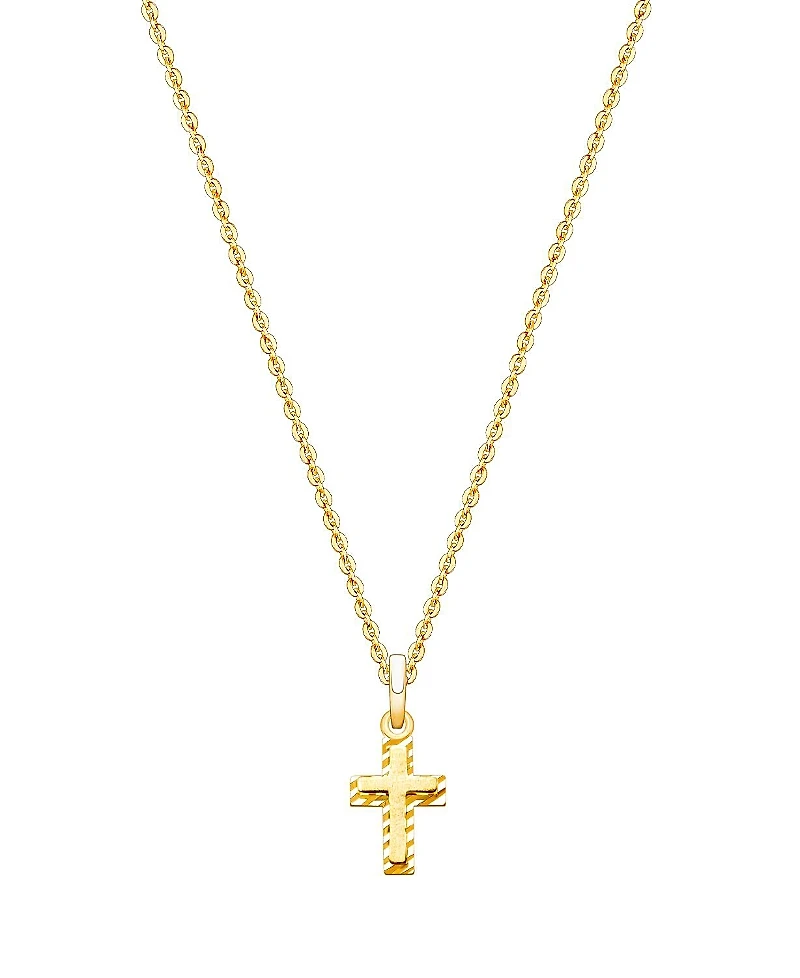 Tiny Blessings Children's 14K Gold Beautifully Beveled Cross 12-14" Necklace