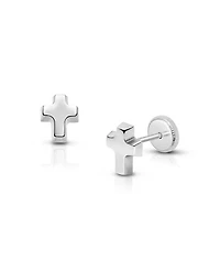 Children's 14K Gold Simple Cross Studs Girls' Screw Back Earrings