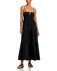 Moon River Shirred Cotton Poplin Midi Dress
