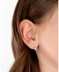 Children's 14K Gold Dangling Simple Cross Drop Girls' Screw Back Earrings