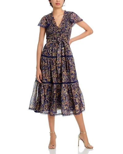 Metallic Floral Midi Dress - Exclusive