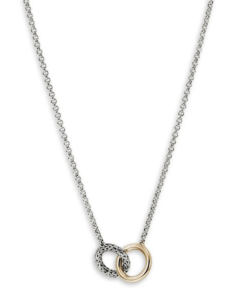 14K Yellow Gold & Sterling Silver JH Essentials Linked Ring Pendant Necklace, 16"-18"