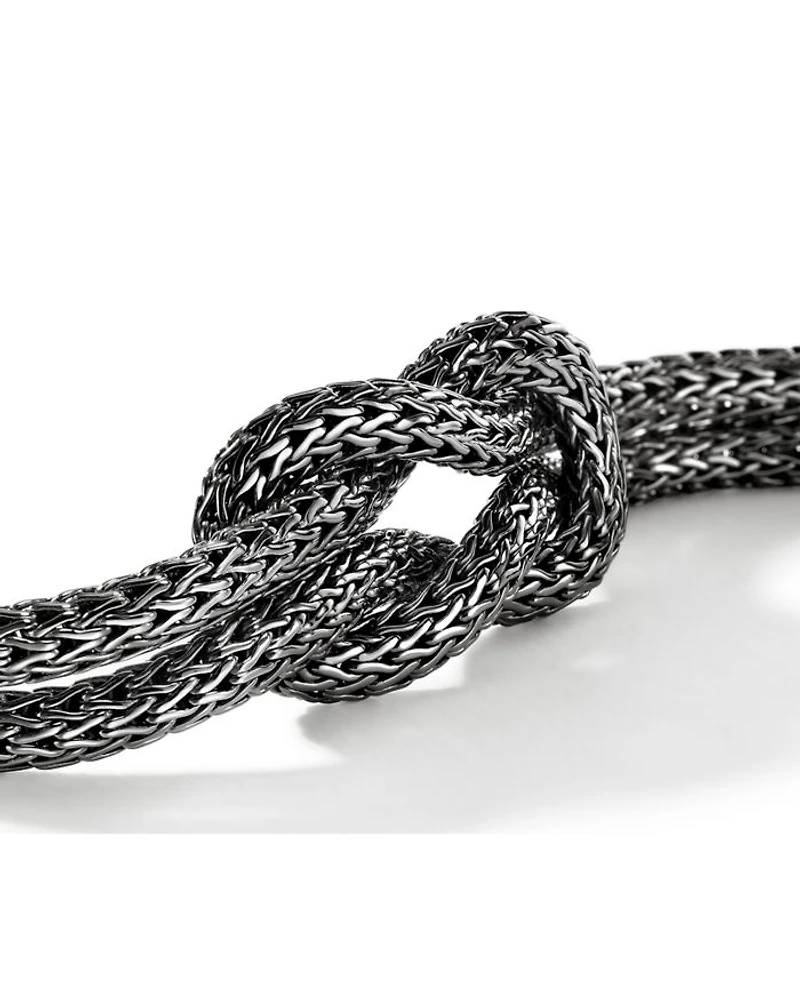 Black Rhodium Plated Sterling Silver Love Knot Woven Chain Statement Bracelet