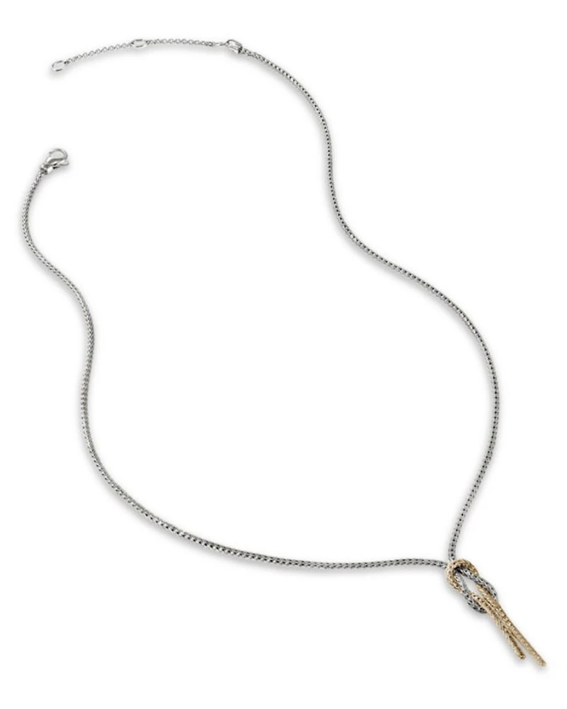 14K Yellow Gold & Sterling Silver Love Knot Lariat Necklace, 16-18"