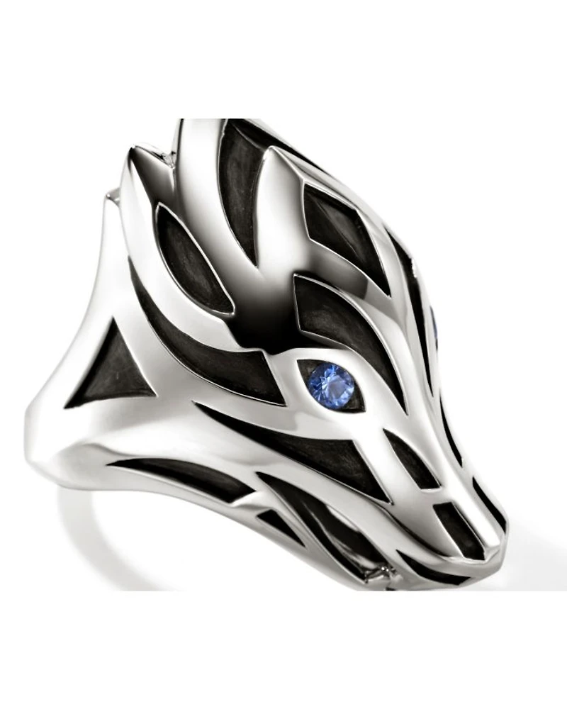 Men's Sterling Silver Naga Blue Sapphire Snake Ring