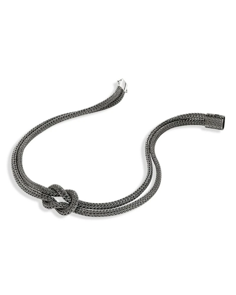 Black Rhodium-Plated Sterling Silver Love Knot Double Woven Chain Statement Necklace, 16"