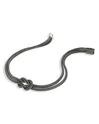 Black Rhodium-Plated Sterling Silver Love Knot Double Woven Chain Statement Necklace, 16"