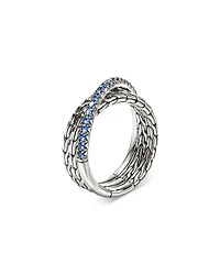 Sterling Silver JH Essentials Blue Sapphire Pavé Crossover Statement Ring