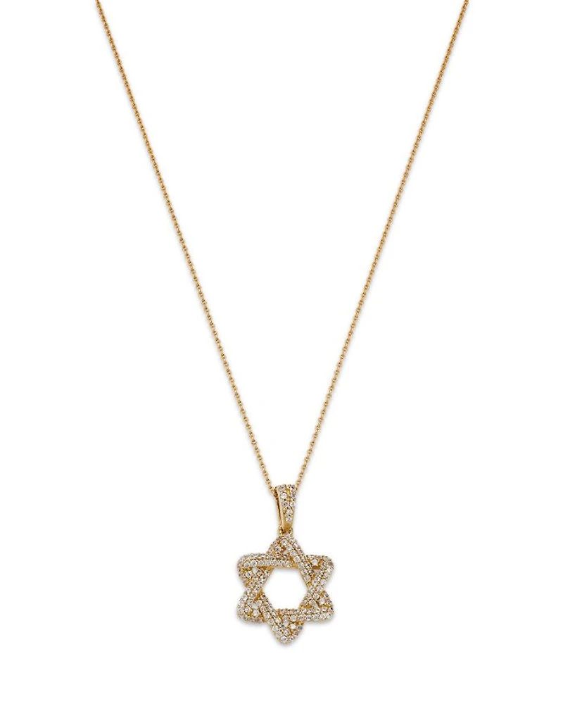 Diamond Star of David Pendant Necklace in 14K Yellow Gold, 0.33 tcw