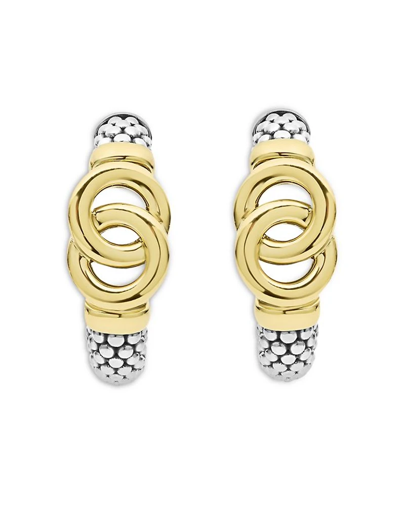 14K & 18K Yellow Gold & Sterling Silver Signature Caviar Interlocking Small Hoop Earrings