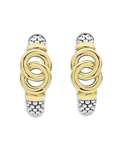 Lagos 14K & 18K Yellow Gold & Sterling Silver Signature Caviar Interlocking Small Hoop Earrings