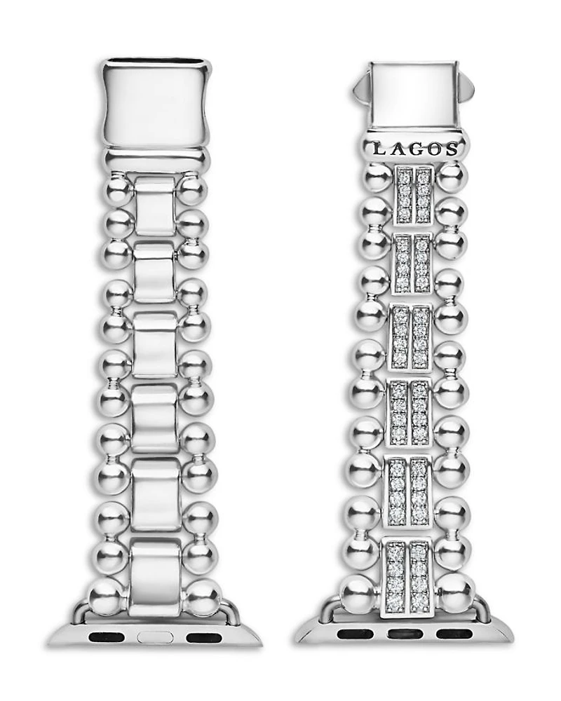 Smart Caviar Sterling Silver Two Row Diamond Apple Watch® Bracelet, 38-45mm