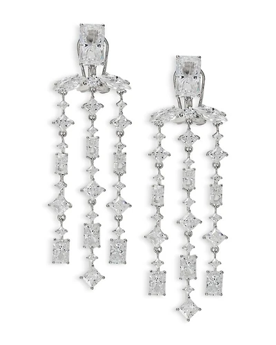 Rare Jewels Cubic Zirconia Triple Row Chandelier Earrings in Rhodium Plated