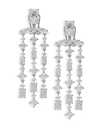 Rare Jewels Cubic Zirconia Triple Row Chandelier Earrings in Rhodium Plated