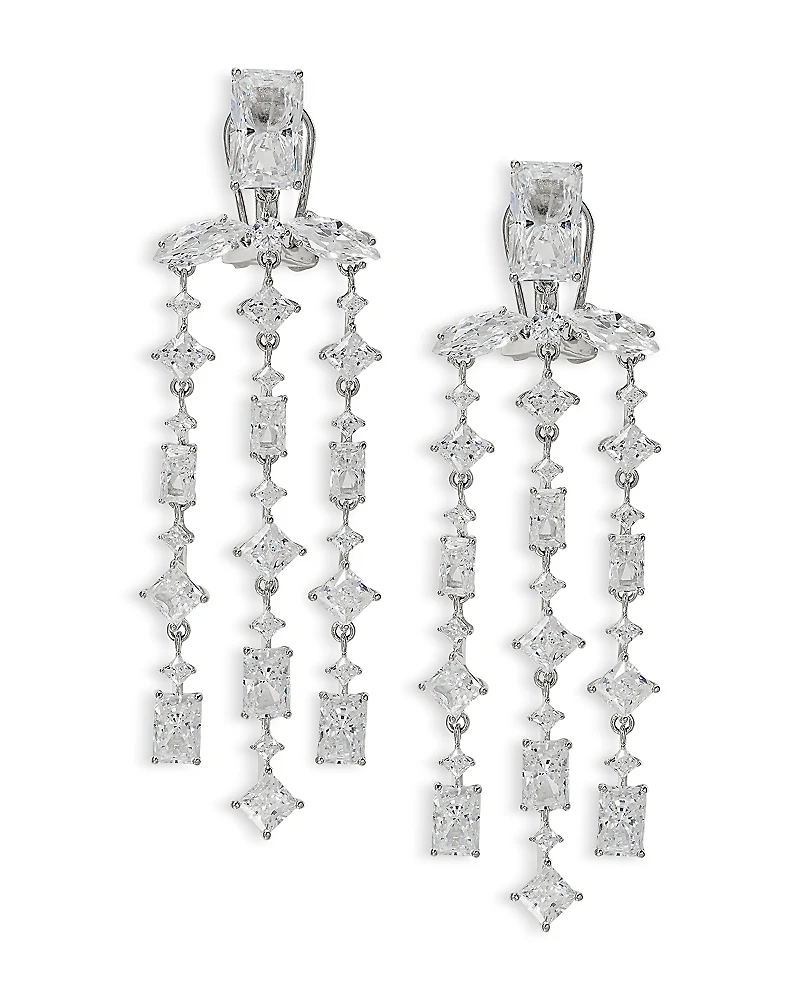 Nadri Rare Jewels Cubic Zirconia Triple Row Chandelier Earrings