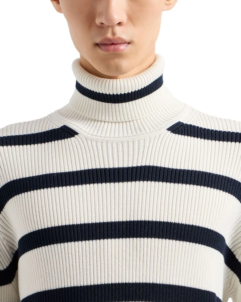 Striped Ribbed Turtleneck Sweater
