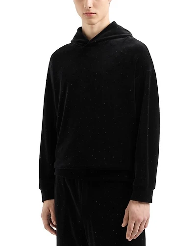 Cotton & Nylon Velour Rhinestone Embellished Regular Fit Hoodie
