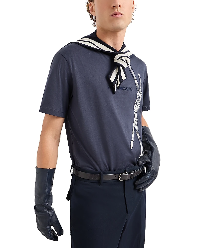 Emporio Armani Pure Cotton Jersey Tee With Embroidered Rope & Logo