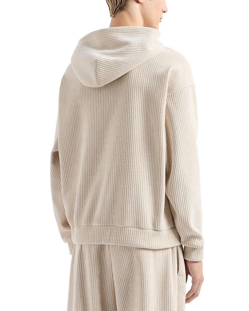 Ribbed Jersey Velvet Hooded Sweatshirt