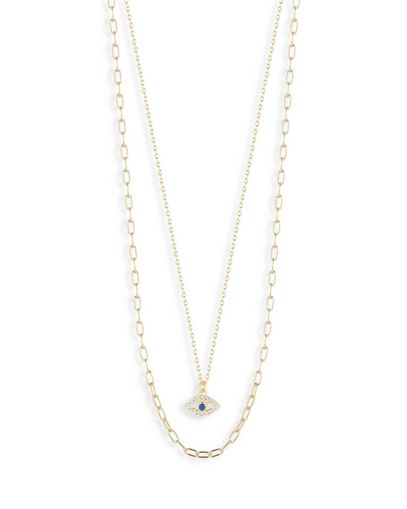Cubic Zirconia Evil Eye Layered Necklace, 18-20" - Exclusive