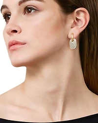18K Yellow Gold Pavé Diamond Rectangular Drop Earrings - Exclusive
