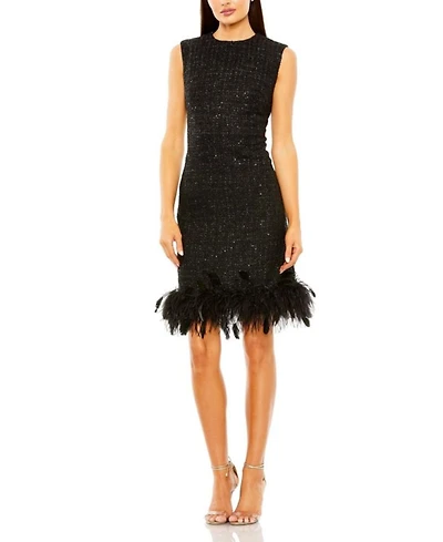 Embellished Feather Trim Shift Dress