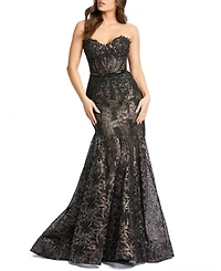 Strapless Sweetheart Lace Embellished Beaded Trumpet Gown