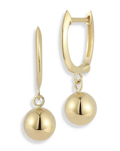14K Yellow Gold Ball Charm Dangle Hoop Earrings