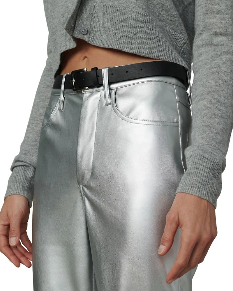 The Margot Faux Leather Straight Jeans Plated Silver