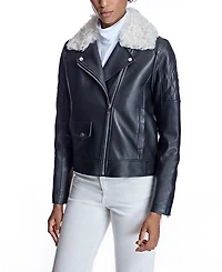 Leather Jacket with Shearling Collar