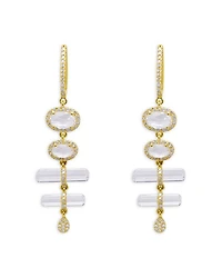 14K Yellow Gold White Topaz & Diamond Halo Dangle Huggie Hoop Earrings