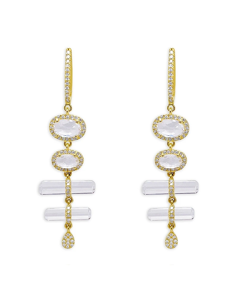 Meira T 14K Yellow Gold White Topaz & Diamond Halo Dangle Huggie Hoop Earrings