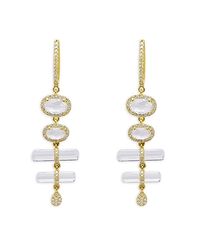 Meira T 14K Yellow Gold White Topaz & Diamond Halo Dangle Huggie Hoop Earrings