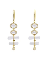 Meira T 14K Yellow Gold White Topaz & Diamond Halo Dangle Huggie Hoop Earrings