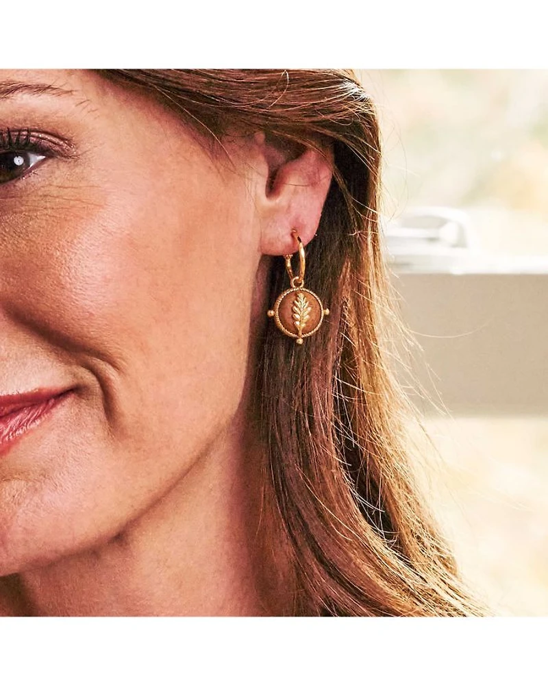 Forest Walk Oak Leaf Teak Double Sided Charm Hoop Earrings