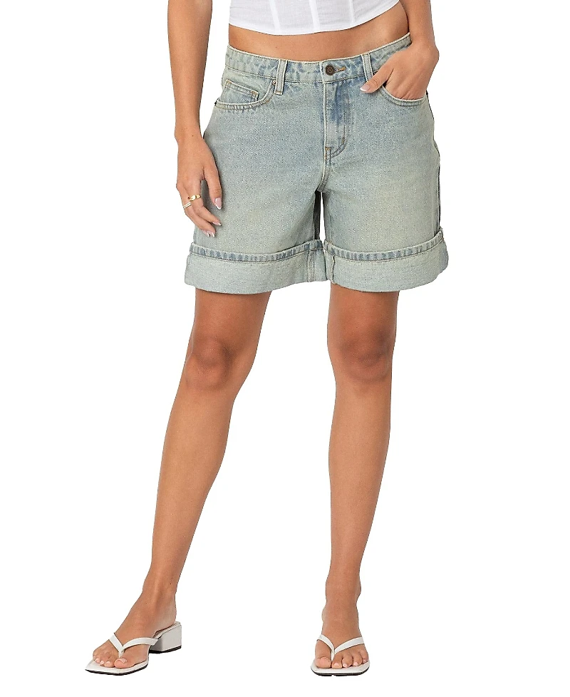 Edikted Cuffed Washed Denim Bermuda Shorts