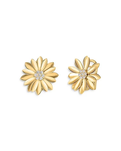 18K Yellow Gold Margherita Floral Earrings with Diamonds, 0.18 tcw